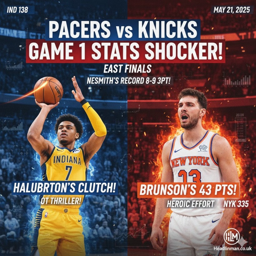 Pacers vs Knicks match player stats showing 138-135 overtime playoff thriller with detailed performance data Headlineman.co.uk