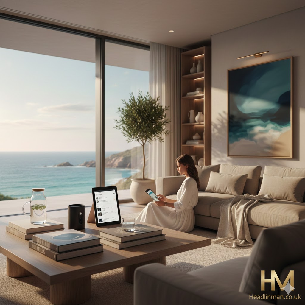 Abstract digital illustration representing Primacoast.com's ethical curation (a shell) and technical insecurity (a broken lock), serving as the visual summary for the Headlineman.co.uk detailed analysis.