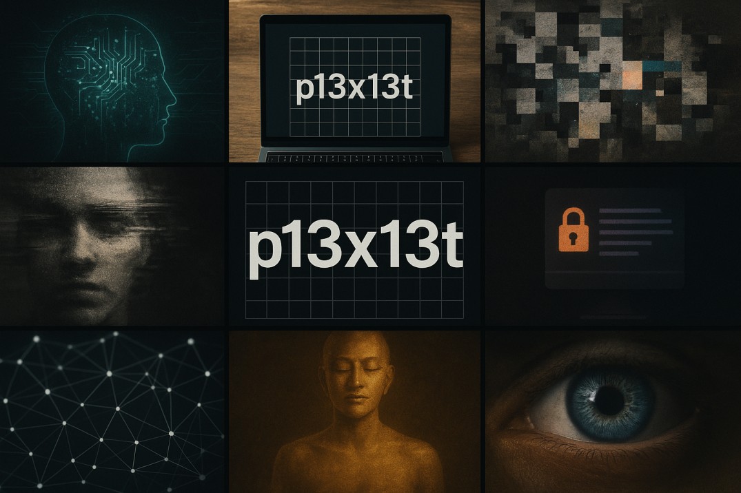 Abstract digital matrix showing p13x13t code pattern with glowing grid - Headlineman.co.uk