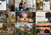 Horizontal collage featuring Lottib81, Kinervus, LeahHannahBentley, Asbestlint, Poieno, Ronenia, NatalieOfHouseWild, Jablje, and Tcintikee with related social media, rehabilitation, asbestos safety, creativity, lifestyle, castle, and travel imagery.